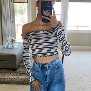 Papaya Off the Shoulder Striped Top